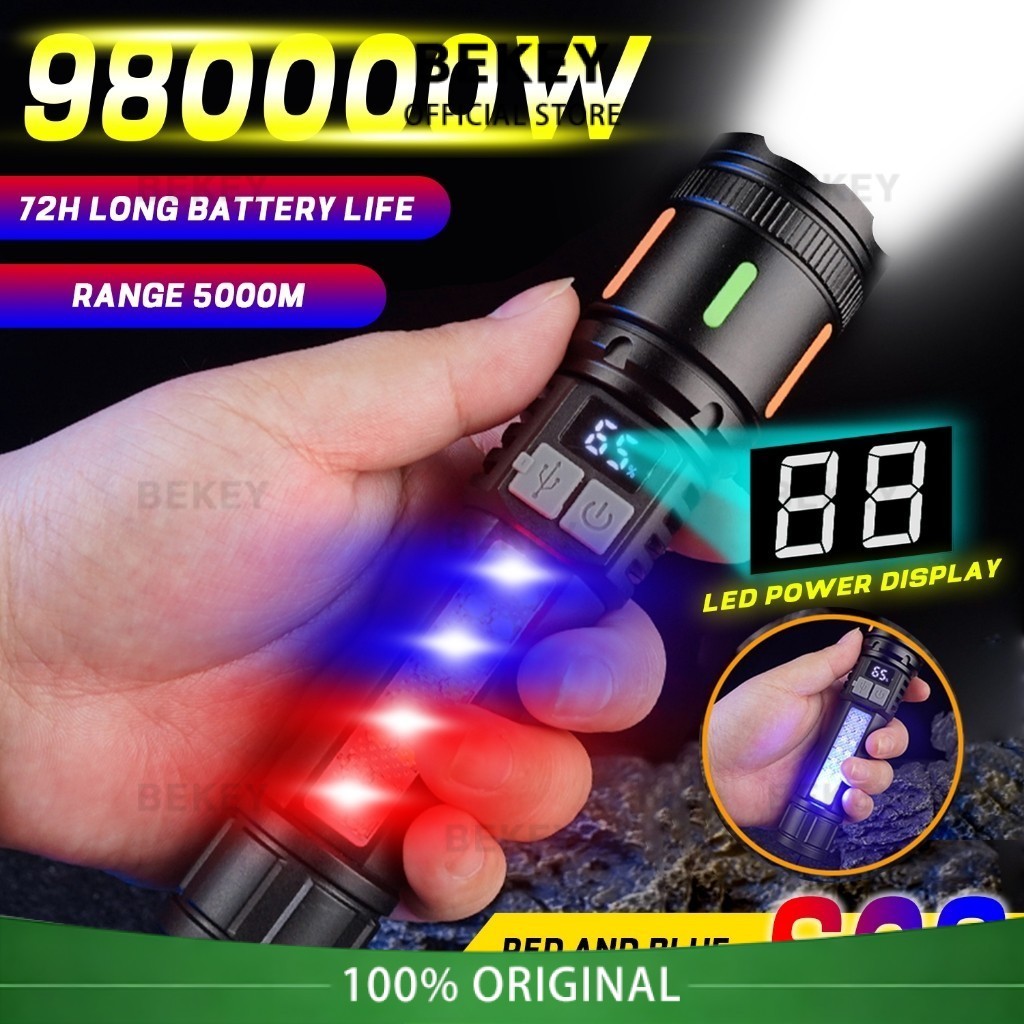 BEKEY High Power LED Senter Swat Police Terbaik / Senter Led Rechargeable / Senter Cas Usb Zoom Jara