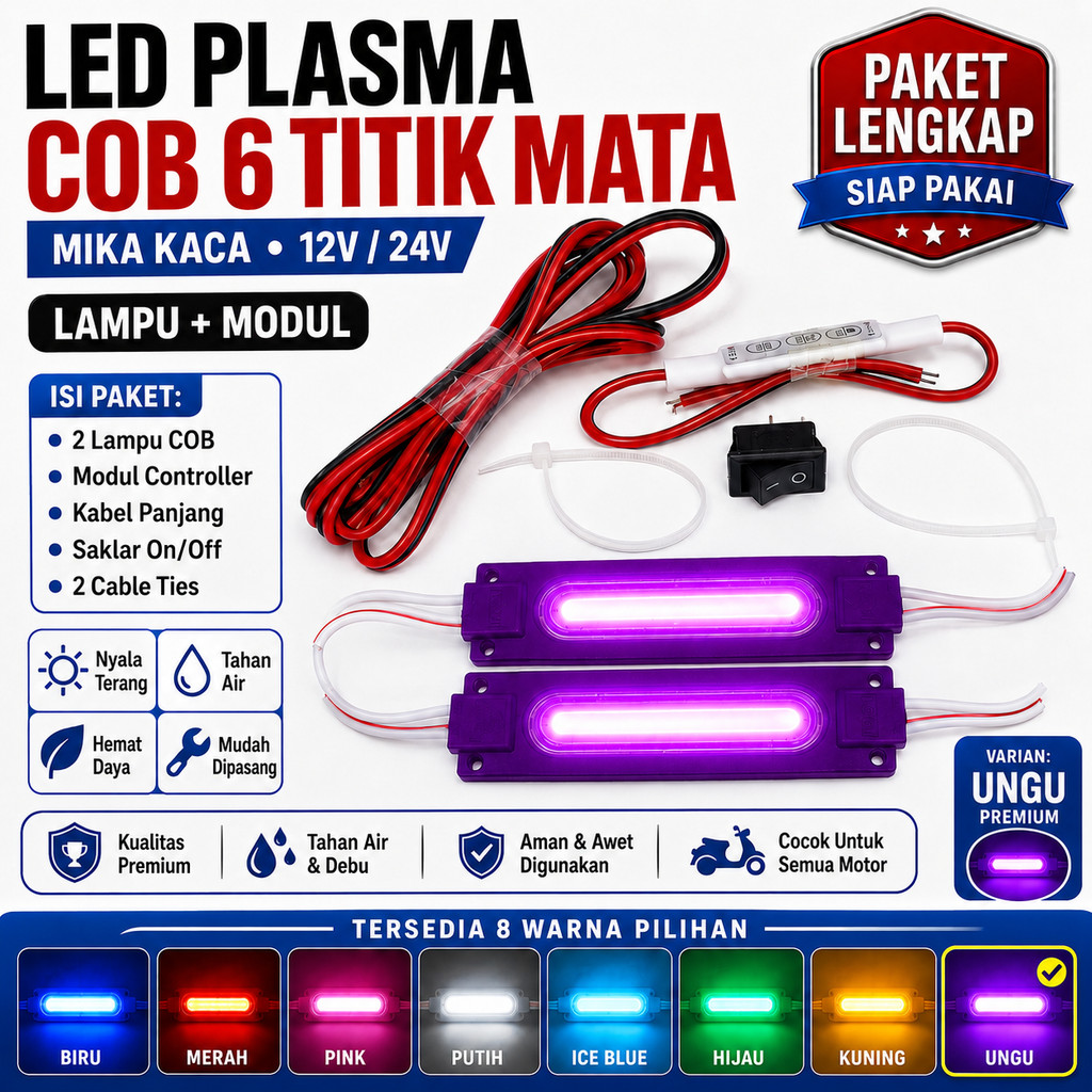 Paket Lampu Kolong Motor Blitz Bawah LED 6 Mode Kedip Aman Visibilitas Malam Hari Warna Ungu
