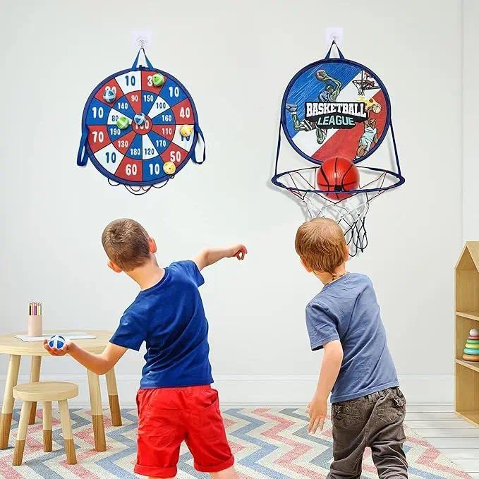 14 In 2-in-1 Dartboard and Basketball, Basketball Set Indoor Basketball Hoop, Sports Kids Outdoor To