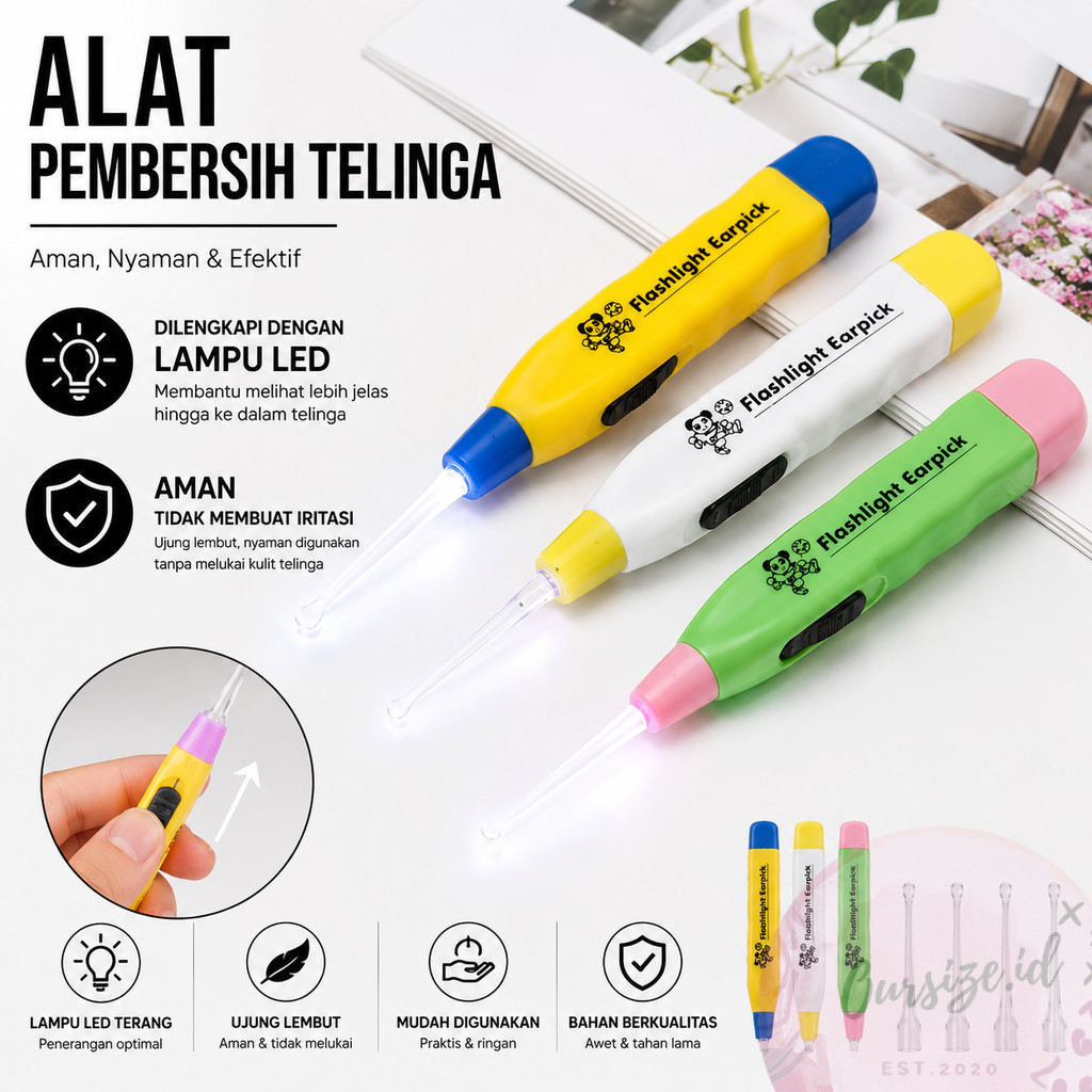 Korek Kuping LED Pembersih Telinga – Alat Bersih Telinga dengan Lampu Terang, Ujung Lembut, Aman unt