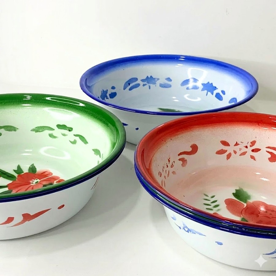 Baskom Jadoel Enamel Kembang / Waskom Seng Motif Bunga Besar 32cm 34cm