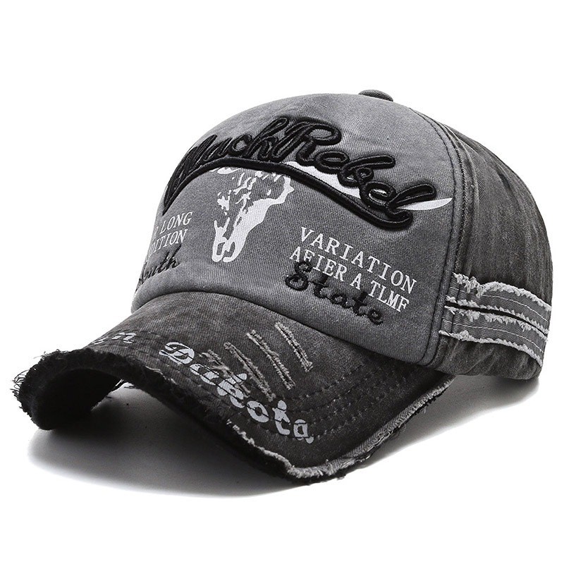Topi baseball bordir katun dicuci bergaya vintage Amerika untuk pria