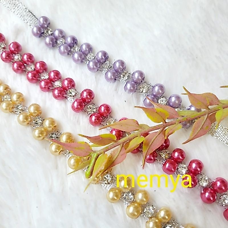 Aplikasi Renda Payet Mutiara Permata Cangkang 50cm