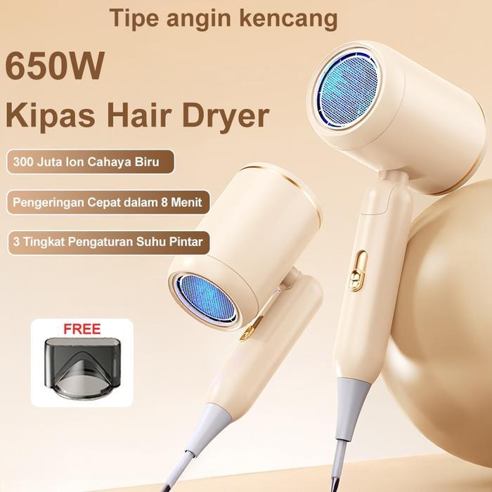 KUCUU Hair Dryer Pengering Rambut Low Watt - Negative Ion Portable  Biru Low Watt (Tipe angin kencan