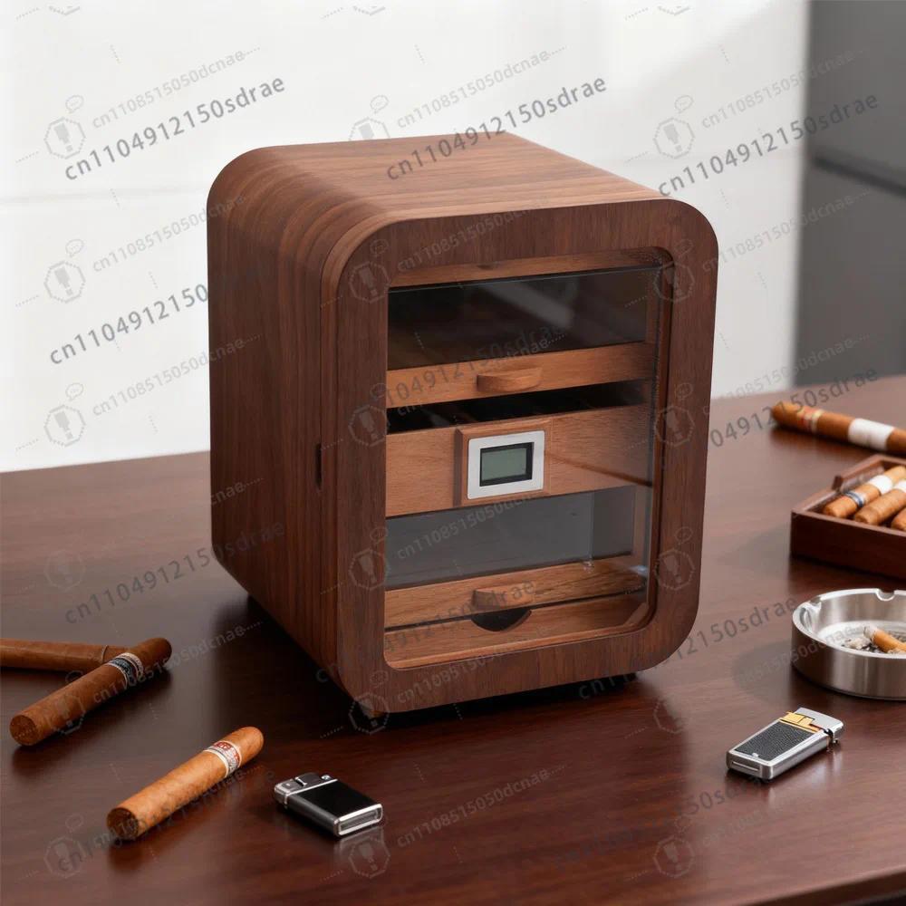Cigar cabinet Mellow cedar wood Cigar moisturizer Fashion curved ebony light luxury mini small cigar