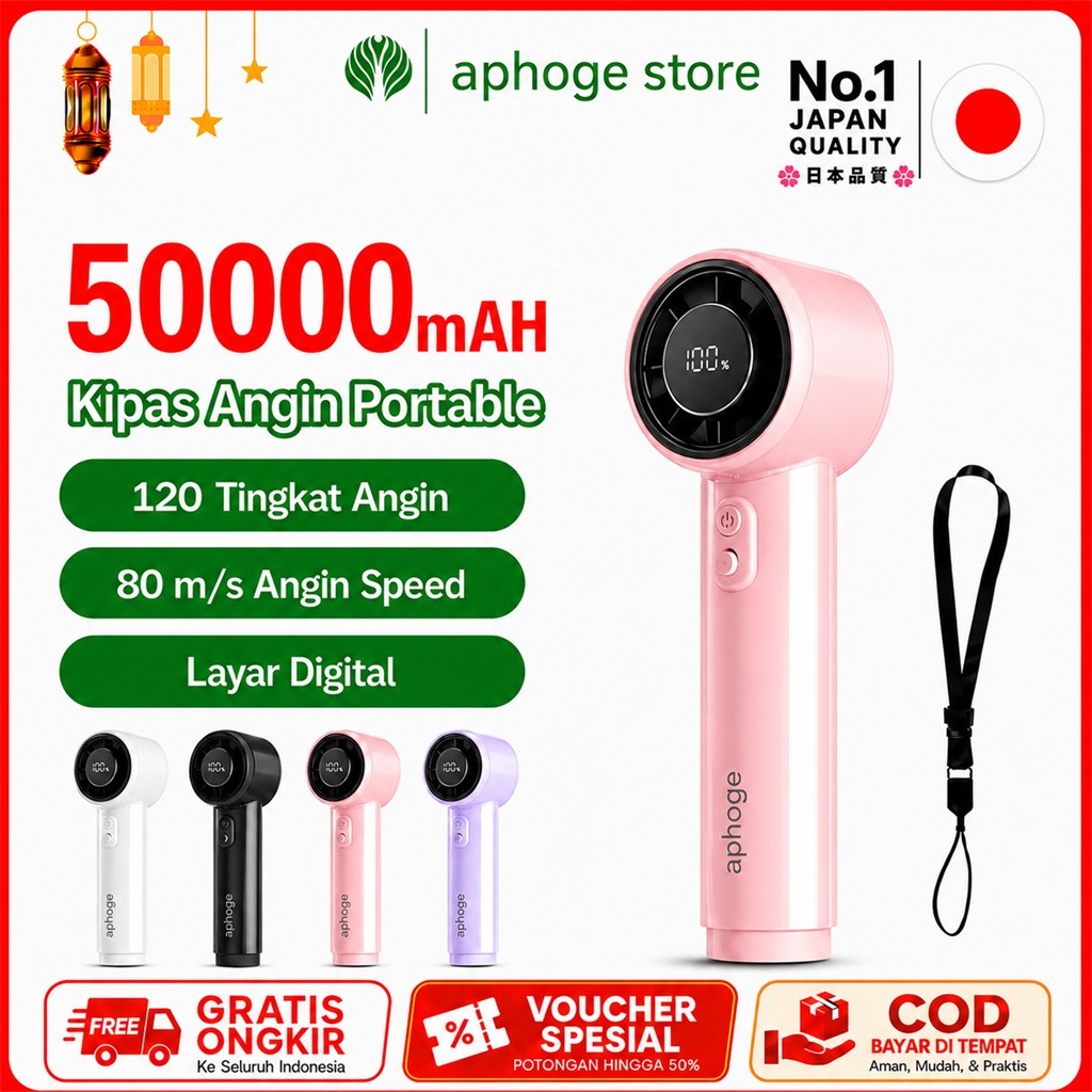 COD Kipas Angin Portable Mini Rechargeable 50000mAh Tahan 12 Jam, Kipas Tangan Turbo 100 Level Kecep