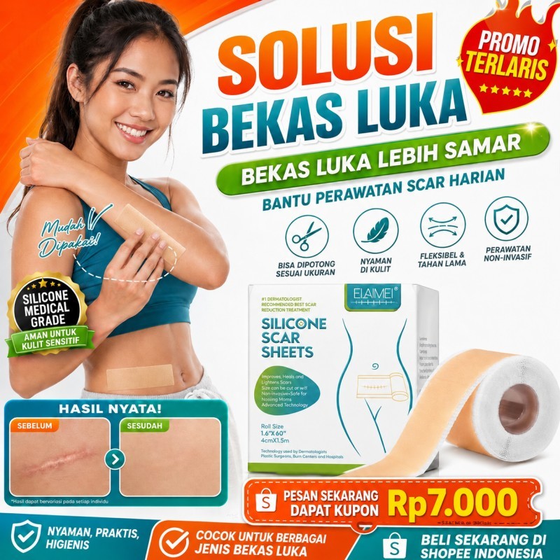 4x150cm Plester Silikon Bekas Luka Silicone Scar Tape Roll Bantu Bekas Luka Lebih Samar Luka Jahitan