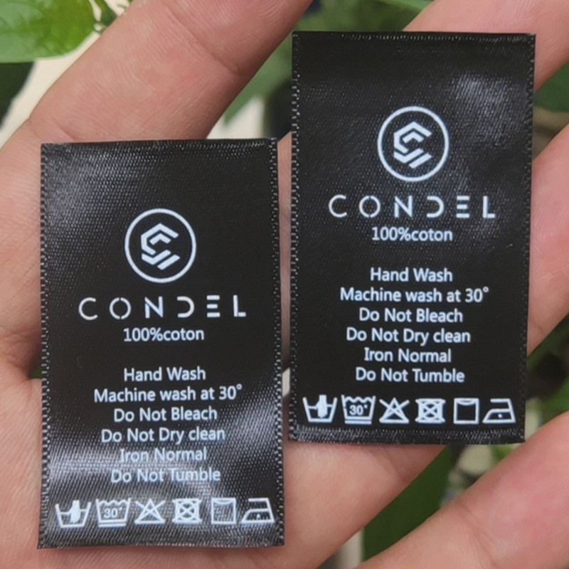 

500PCS Custom Black Satin Care Label Make your text Print Cloth Labels 3 * 5 cm Hand Wash Label