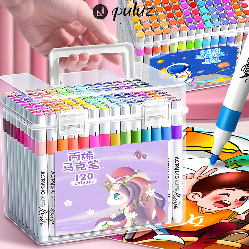

Spidol berujung set kuas pewarna berbasis minyak yang cepat kering pensil cat air khusus anak sekolah Tinta Waterproof & Ujung Fleksibel untuk Media Batu/Kain 24/36/48/60/80 Warna Set