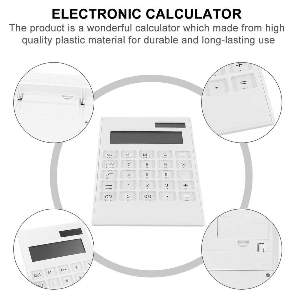 

Solar Calculator Small Flat Matte White Large Buttons Basic Slim Durable Electronic Office School ABS Long Lasting Lightweight