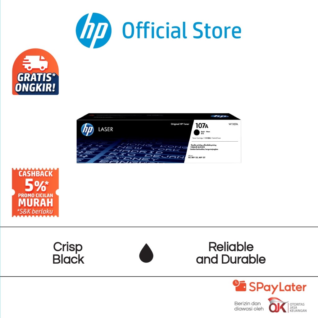 

Tinta Printer HP 107A Black Original Laser Toner Cartridge Hitam Cartridge Asli HP Laser 100 Printer Series HP Laser MFP 130 Printer Series Promo Murah Gratis Ongkir Official