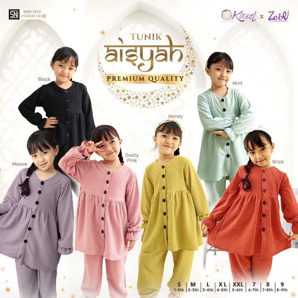 Kazel x Zebe Premium Set Tunik Aisyah (1-9 tahun) Pakaian Anak Perempuan Tunik Anak Perempuan Pakaia