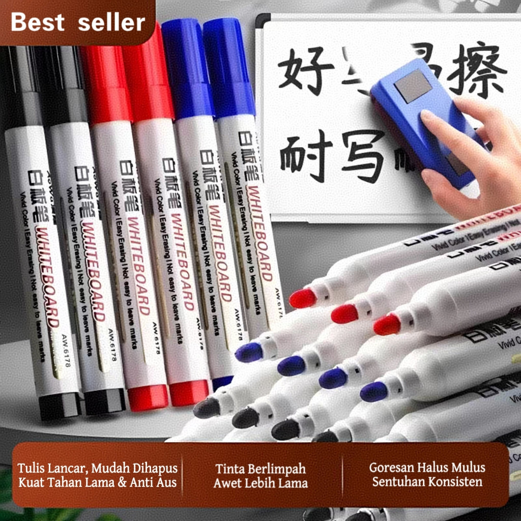 

New Doremi Spidol White Board Market Papan Tulis 12 Pcs 1,5 mm Spidol Papan Tulis Dapat Dihapus / 4 Warna Spidol SW032Premium