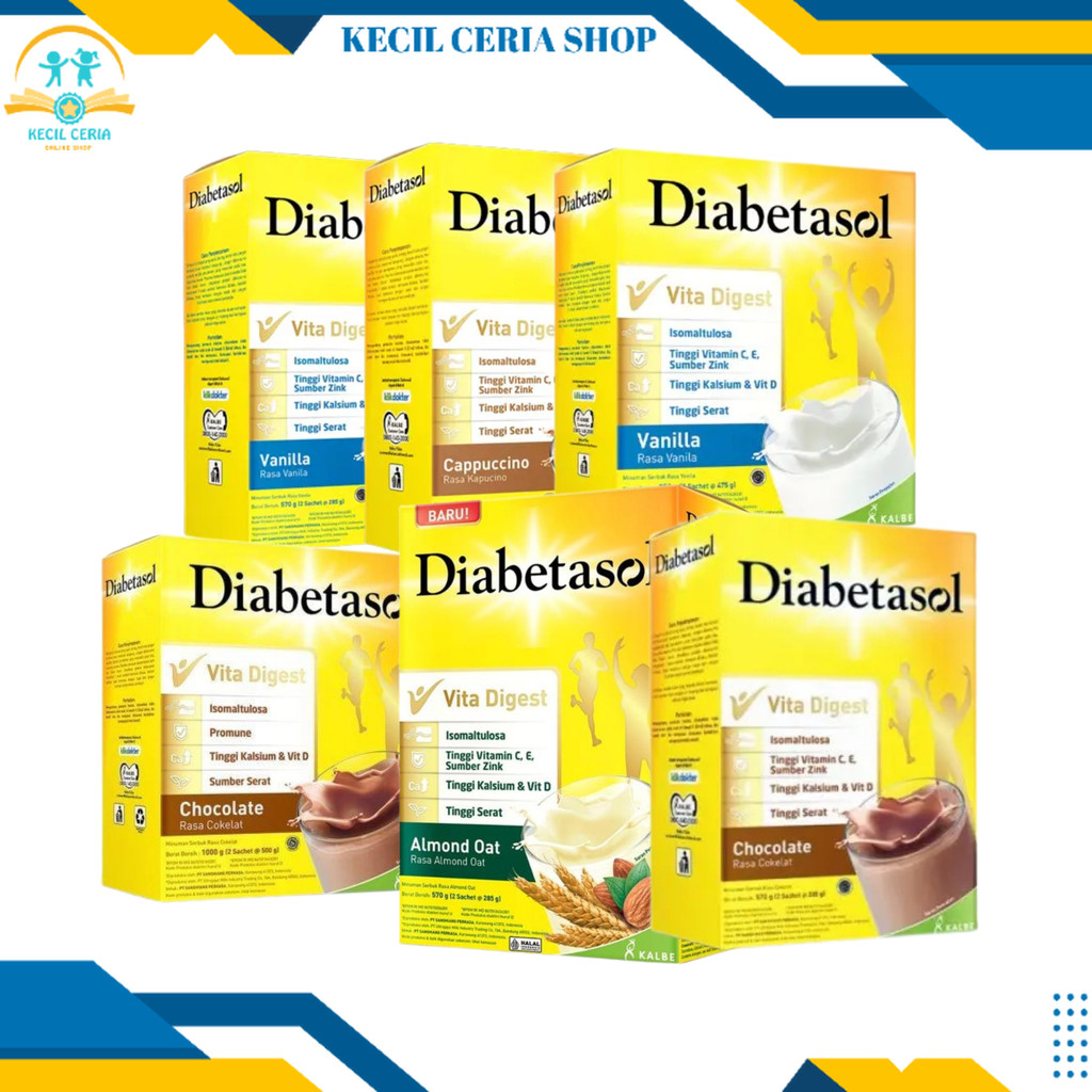 

Susu Diabetasol 1000 gram Rasa Vanilla Coklat Capucino 950gr 600gr 570gr Nutrisi Pengganti Makan Kontrol Gula Darah Kecil Ceria