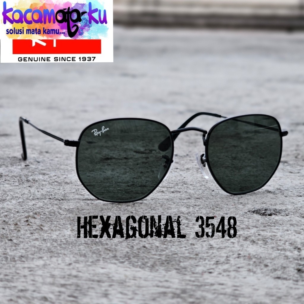 Kacamata Rayban hexagonal 3548 lens kaca Authentic Ori Kacamata-KU