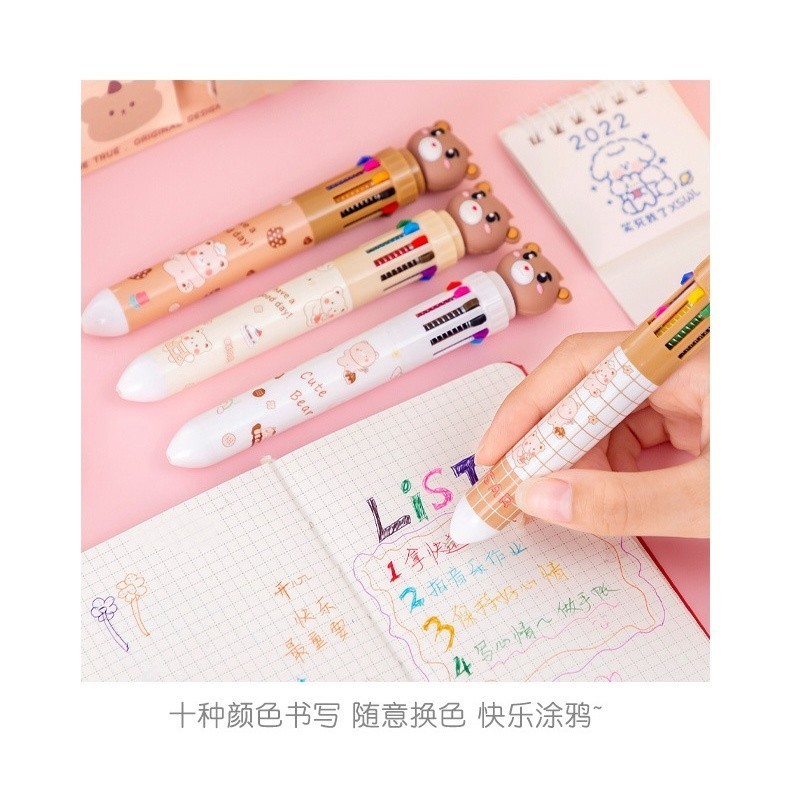 

-JOJU- PULPEN KARAKTER TEDDY BEAR 10 DAN 6 WARNA / PULPEN WARNA WARNI