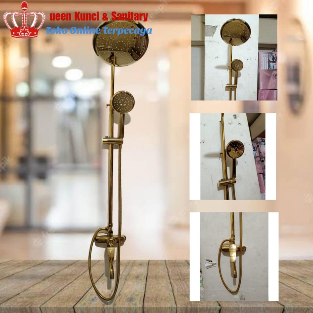 Shower Coloum Bulat Gold Kuningan/Shower set Kamar Mandi Gold
