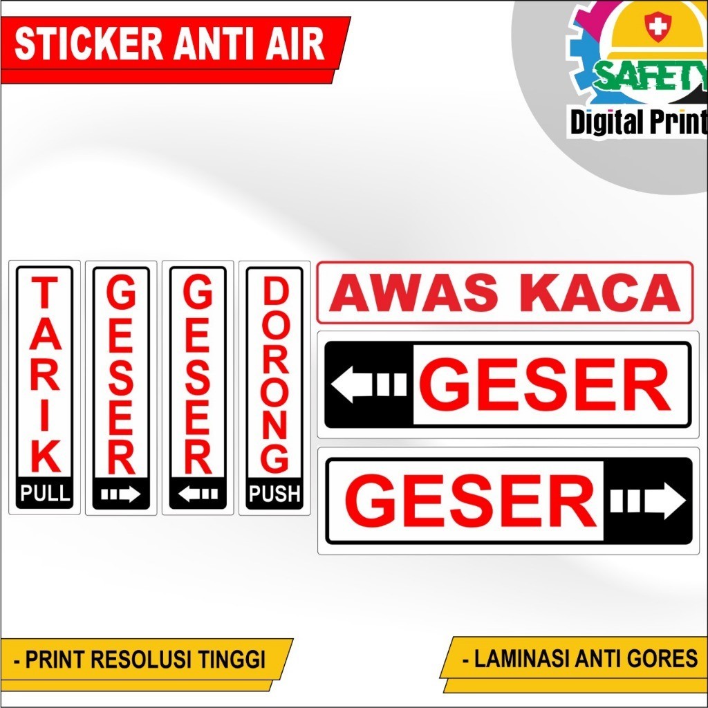 

STIKER VINYL STIKER SIGN AWAS KACA STIKER DORONG PINTU/GESER PINTU STIKER PERINGATAN VARIAN UKURAN