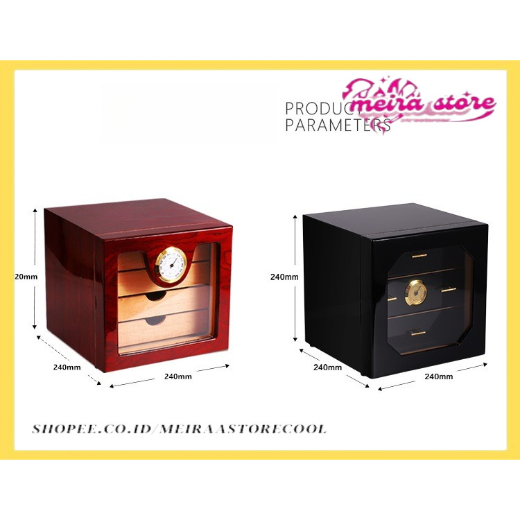 Luxury Red or Black Cedar Wood Cigar Humidor Cabinet Storage Box Hygrometer Humidifier