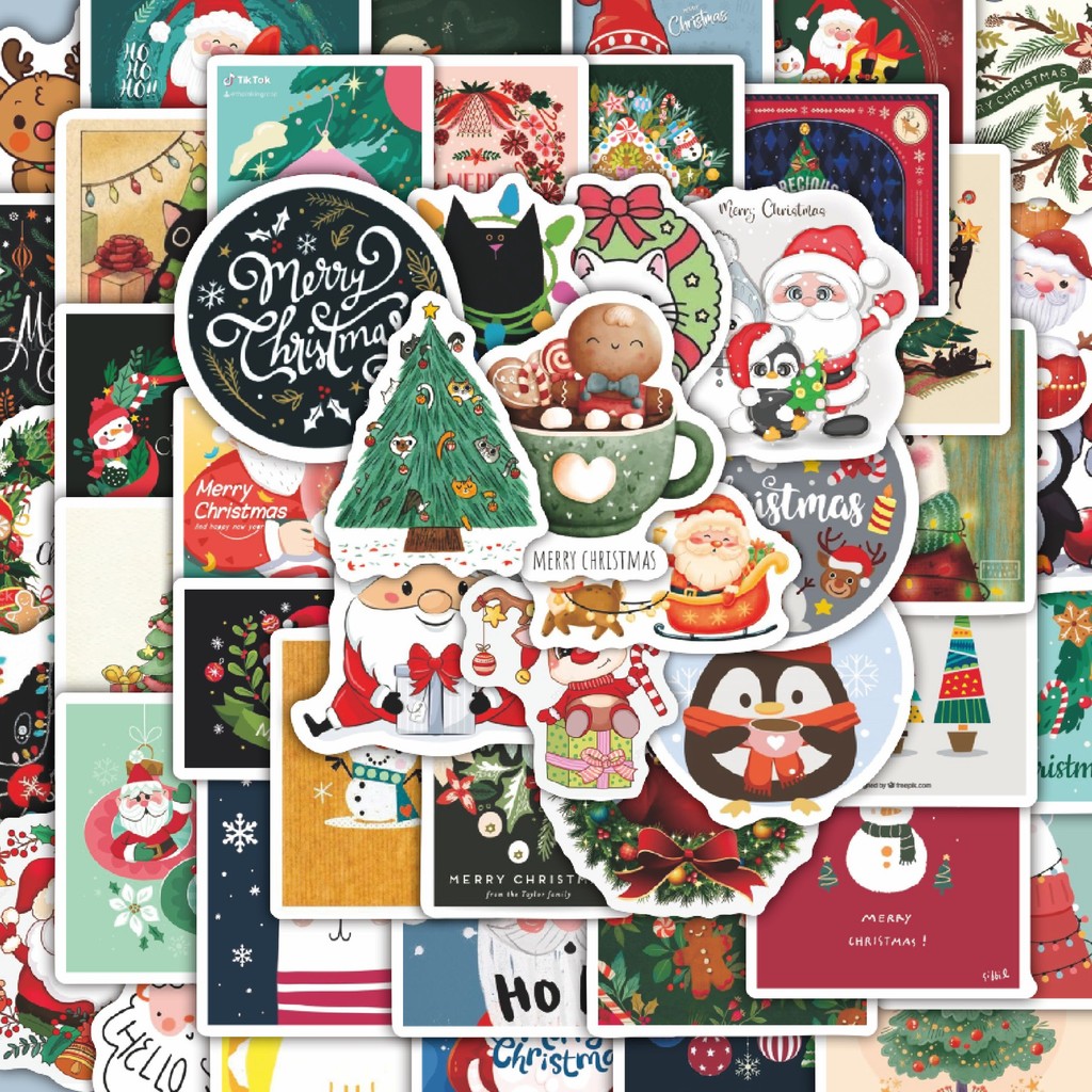 

100PCS Lucu Stiker Tema Natal V1 Stiker Aesthetic Stiker Anti Air Stikers Berperekat Waterproof sticker decal buat Motor Helm Buku Journal Koper Casing HP Laptop Botol Minum Hadiah anak