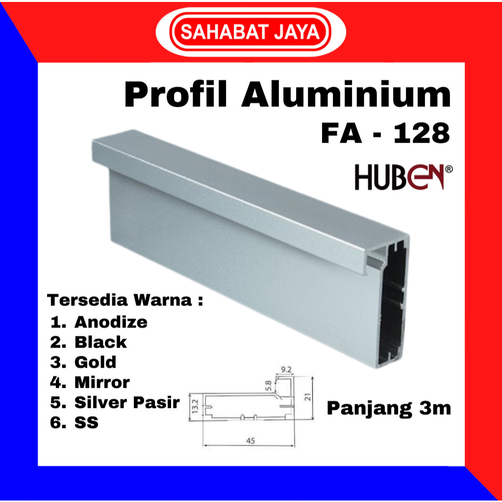 HUBEN Profil Frame Handle Alumunium Aluminium FA 128 FA128 FA-128