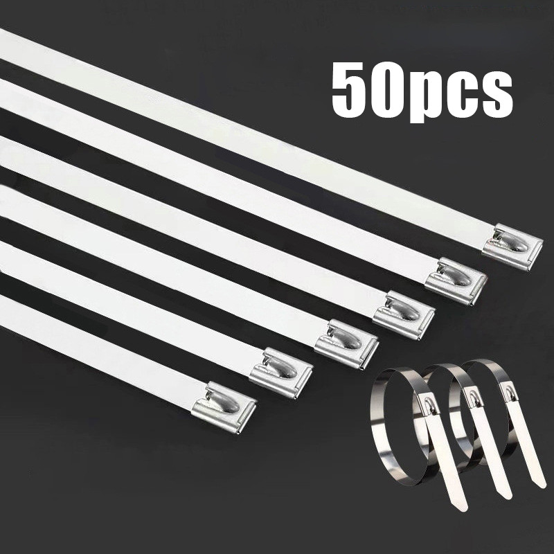 

50pcs Kabel Ties Stainless Tali Besi Anti Karat 304 Cable Ties ikat besi Kabel Tis Steel Metal Tie lock 4.6x100/150/200mm