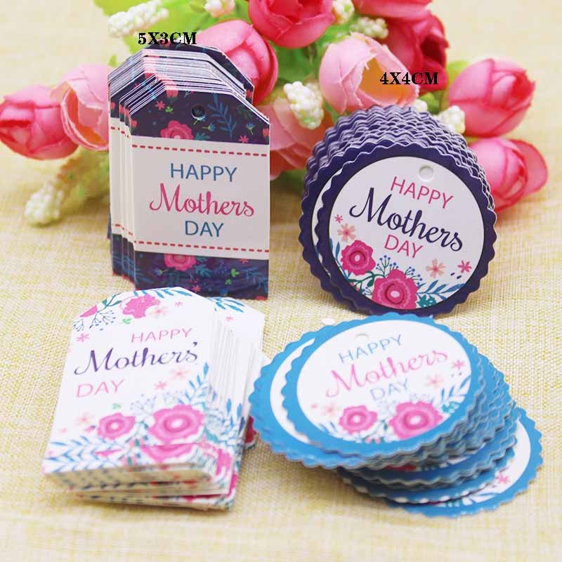 

50pc tag+50 ropes retangular Happy mother's day gifts label tag White paper round decoration hang label tag
