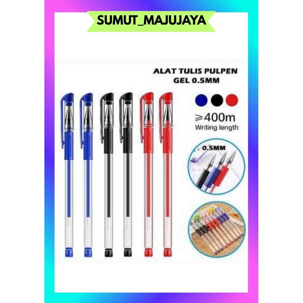 

SMJ PENA BOLPOIN PEN PULPEN GEL WARNA HITAM MERAH BIRU 0.5 mm ALAT TULIS SEKOLAH TINTA CAIR N