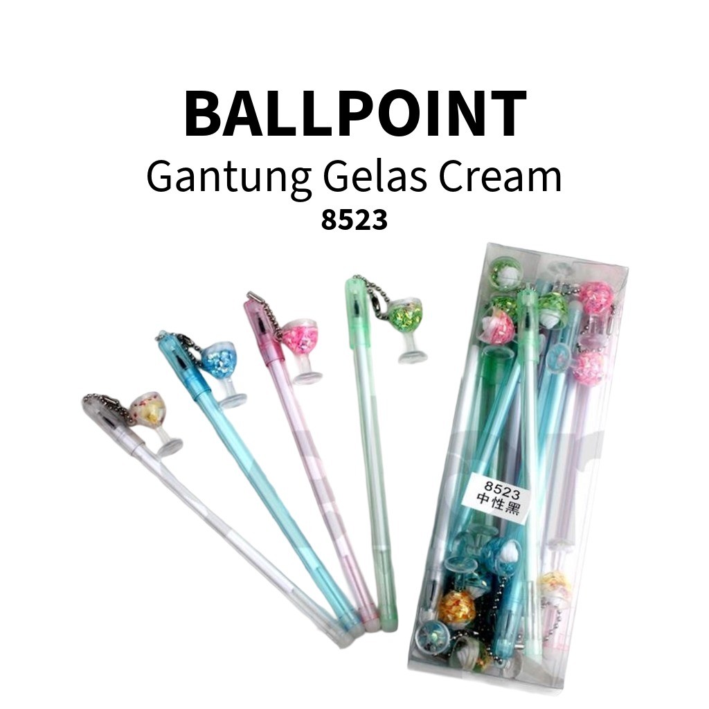 

❤️️12pcs Pulpen Gantung Gelas Cream 8523 / 1 pak pulpen fancy gantung❤️️