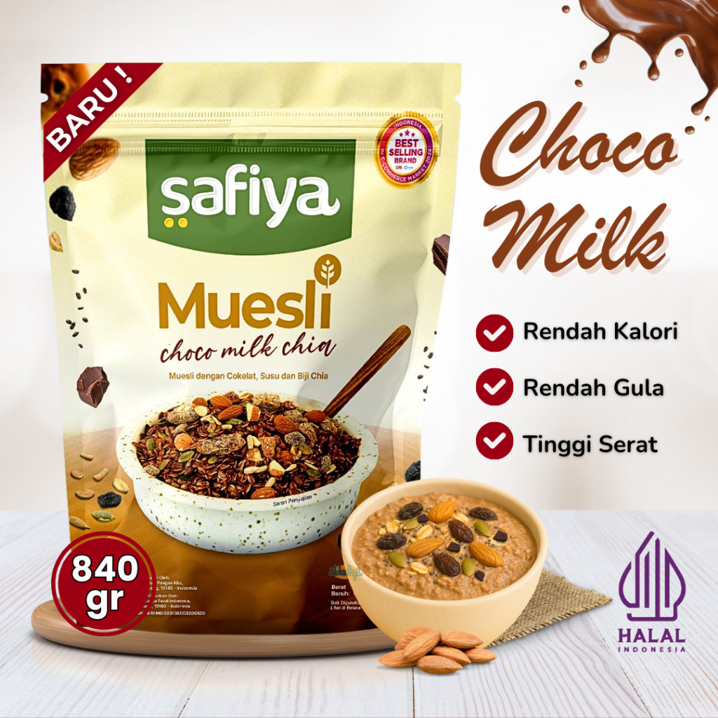 

Muesli Choco Milk Chia 840 Gr Safiya Oatmeal Dried Fruit Almond Sereal Sarapan Sehat Premium