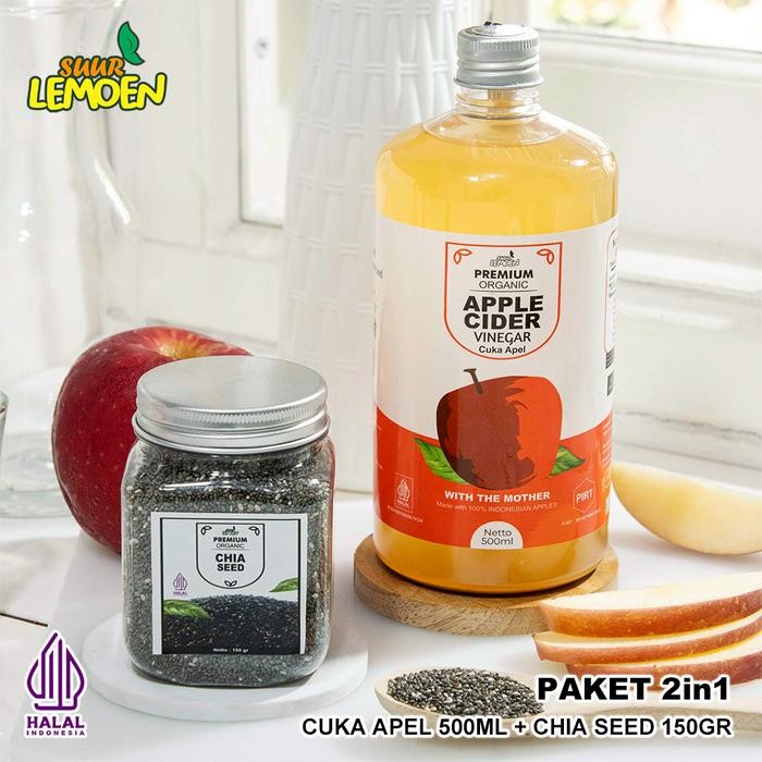 

SUUR LEMOEN Paket Cuka Apel 500 ml dan Chia Seeds 150 gram Apple Cider with Mother