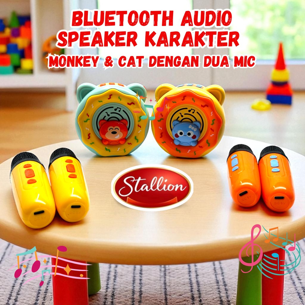 Mainan Anak Karaoke Speaker Mini Set Microphone Karaoke Karakter Kucing Lucu Portable Bluetooth Kara