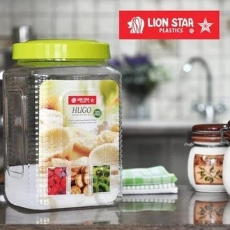 Toples Plastik Persegi 3 liter & 4 liter Hugo Lion Star Toples Kerupuk kedap udara /toples kerupuk L