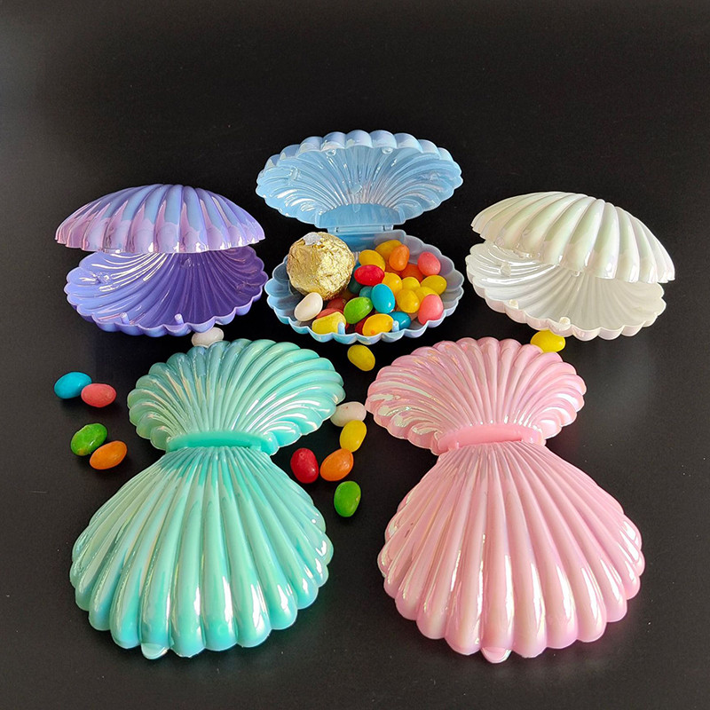 

1pc Cute Metallic Shell Plastic Candy Box MakeUp Jewelry Storage Boxes Wedding Birthday Baby Shower Gift Box Party Favor Decor