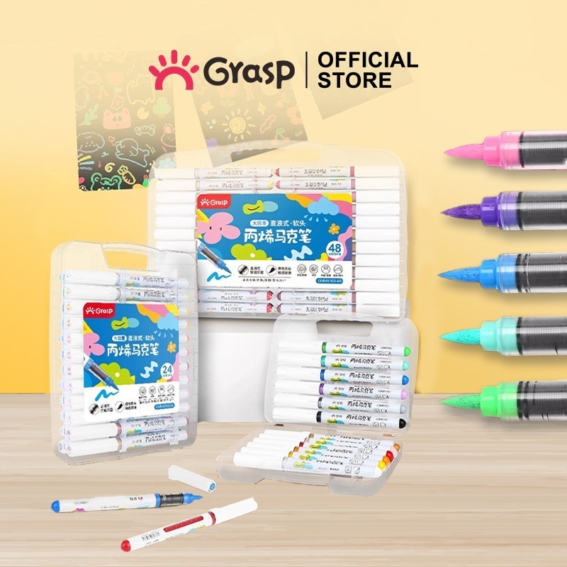 

GRASP Marker Acrylic Brush Pen 12/24/36/48 Warna Spidol Akrilik Lentur MW003