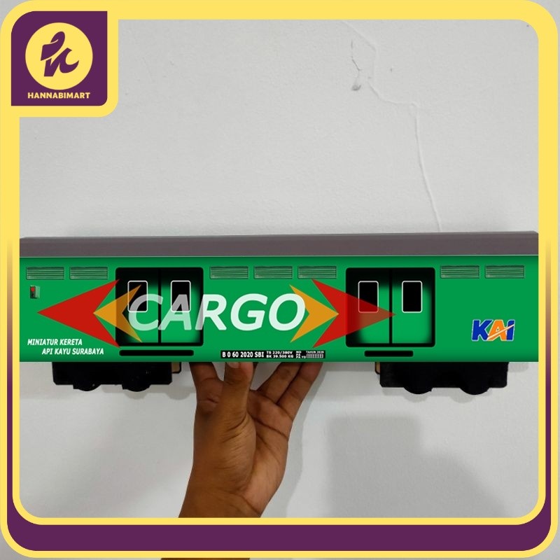 SALE Gerbong Kereta Api Cargo Green Code 60  - MINIATUR KERETA API KAYU SURABAYA