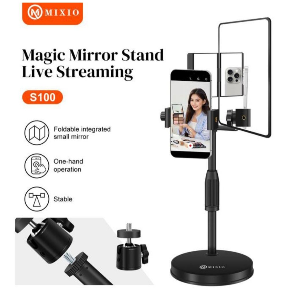 Mixio S100 Magic Mirror Stand Live Streaming / Kaca Berdiri / Cermin untuk Live dengan Kamera Belaka