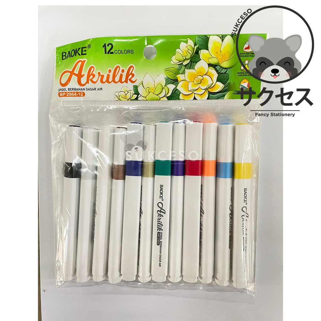 

Baoke Acrylic Pen Color Marker Spidol Akrilik Set Isi 12 Warna MP-2964