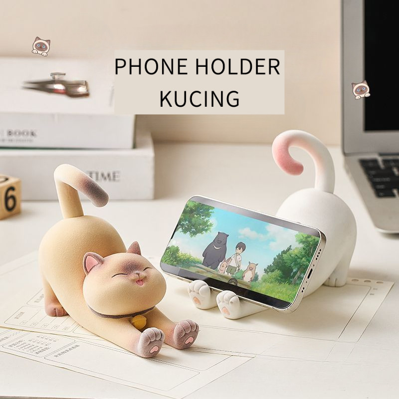 Phone Holder Kucing 3D Penyangga Handphone Kucing Imut Baru Ornamen Desktop Kreatif Kucing Siamese D