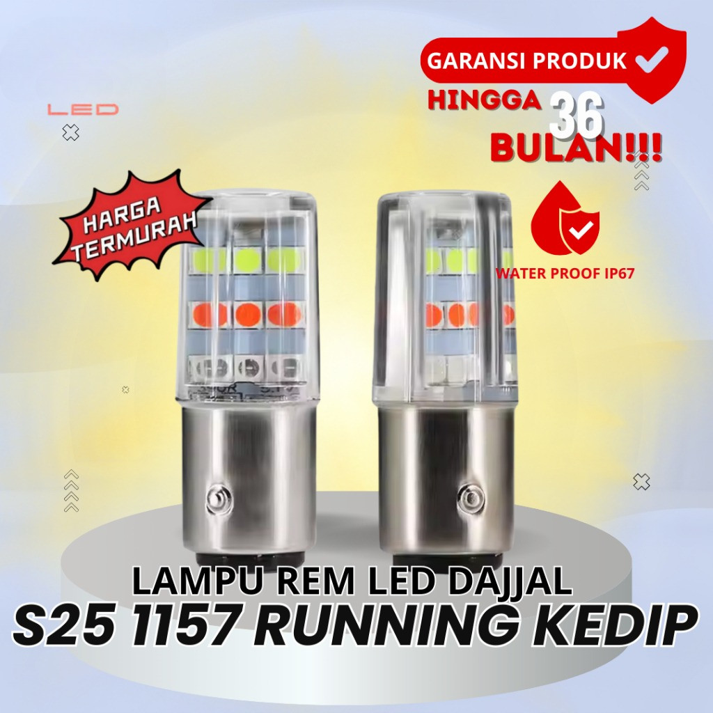 【AmanLed】Lampu Rem LED S25 1157 Running Kedip Strobo RGB Stop Lamp Belakang Motor Mobil 21 Mata TERM
