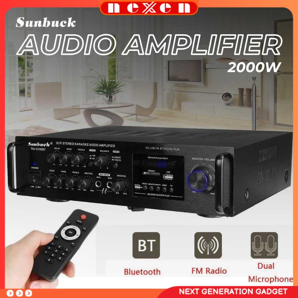 Sunbuck Bluetooth EQ Audio Amplifier Home Theater FM 2000W - TAV-6188BT