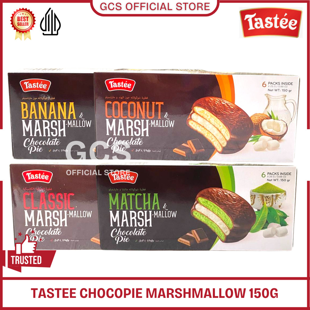 Tastee Marshmallow Chocolate Choco Pie Matcha Banana Classic Coconut 150gr Isi 6pcs