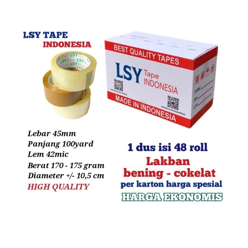 

lakban bening - cokelat termurah LSY TAPE 1 dus isi 48 roll 100yard CHO Terlaris