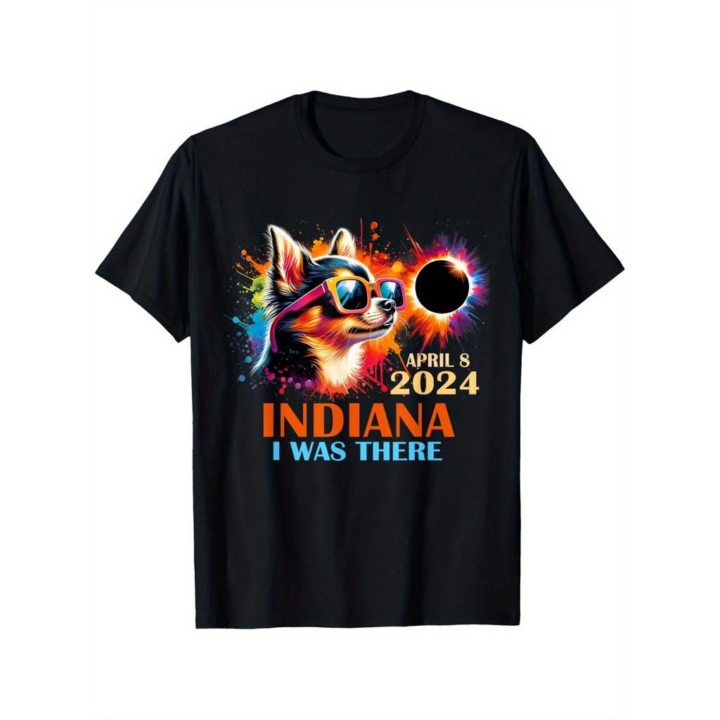 Kaos Indiana Total Eclipse 2024 - Baju Anjing Chihuahua, Katun 100%, Hitam