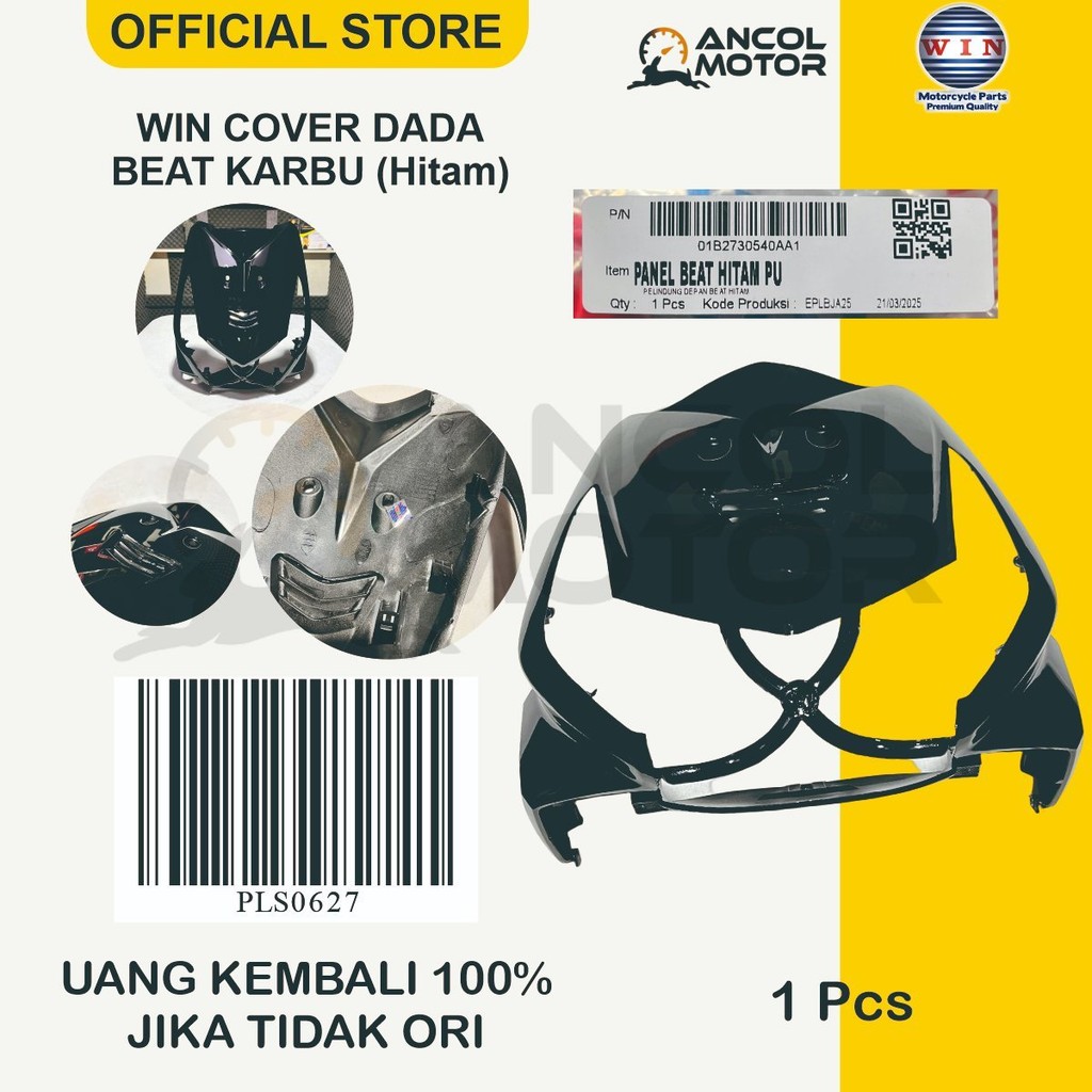 WIN Cover Dada Beat Karbu (Hitam) | Tameng Depan Beat Lama Karbu | Batok Depan Honda Beat
