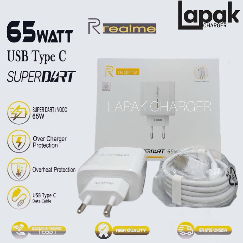 PROMO Charger Realme 7 Pro 8 Pro X50 Pro 9 Pro+ GT Neo 2 65 Watt Super Dart Vooc USB Type C Original