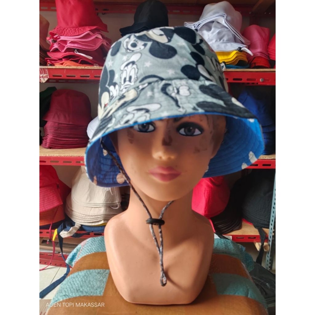 TOPI BUCKET TALI ANAK MOTIF KARAKTER LUCU / TOPI ANAK TK / READY MAKASSAR