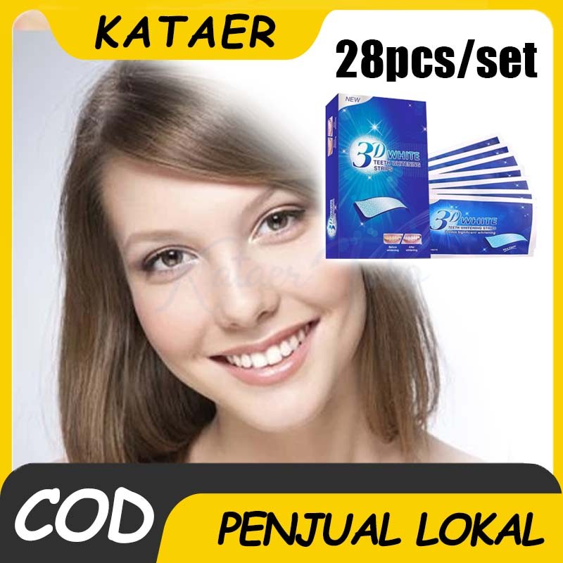 28pcs Stiker Pemutih Gigi 7 Hari Strip Pemutih Gigi Teeth Whitening Strips 3D Alat Pemutih Efektif u