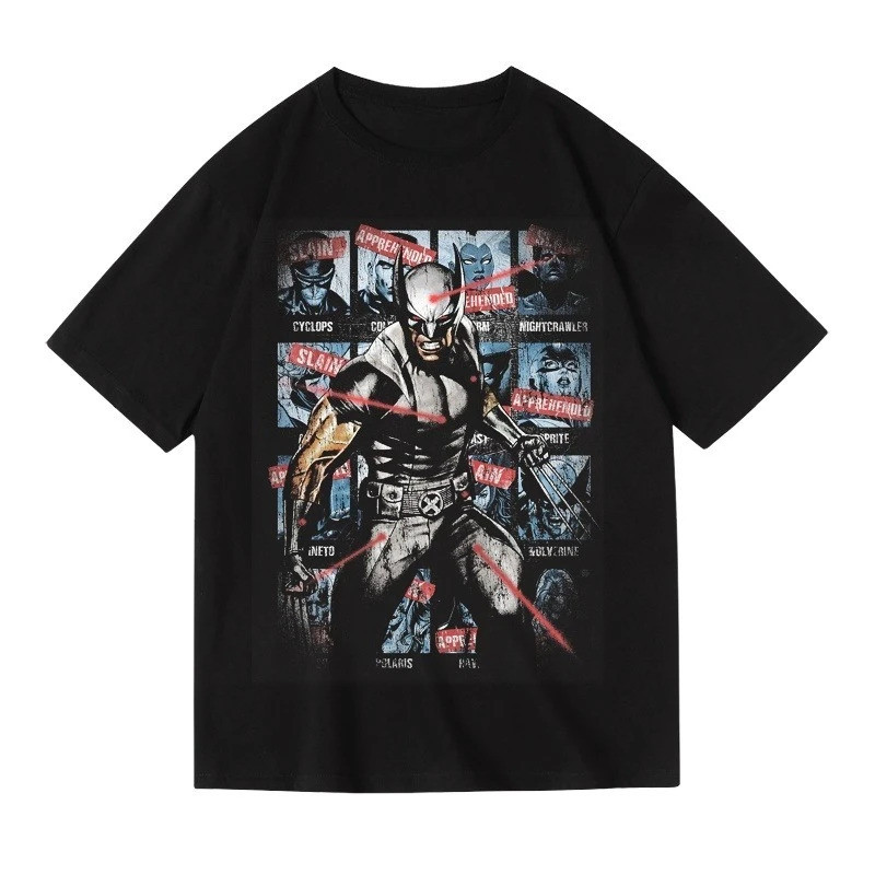 Mode Cetak Kaos Lengan Pendek Cetak Anime Movie Marvel Wolverine X-Men Logan untuk Pria dan Wanita M