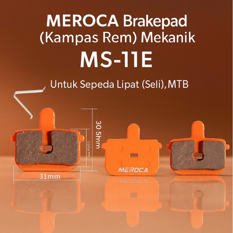 MEROCA Brakepad (Kampas Rem) Mekanik MS-11E, Untuk Sepeda Lipat (Seli), MTB, Kompatibel dengan Genio